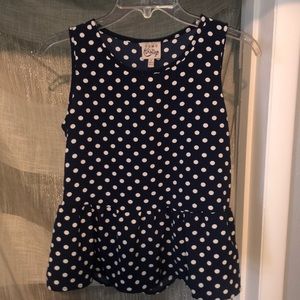 Navy Como Vintage Polka Dot Peplum Top NWT